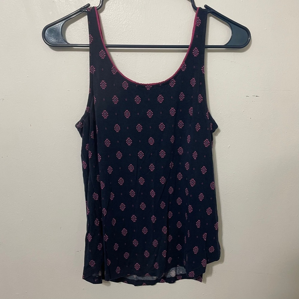 Soma Cool Nights Navy Pink Floral Pajama PJ Set Tank Top Pants XS Soft Comfy